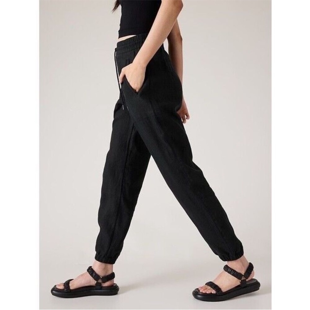 ATHLETA Retreat Linen High Rise Jogger Pants Size XL Black #851026 Light Travel